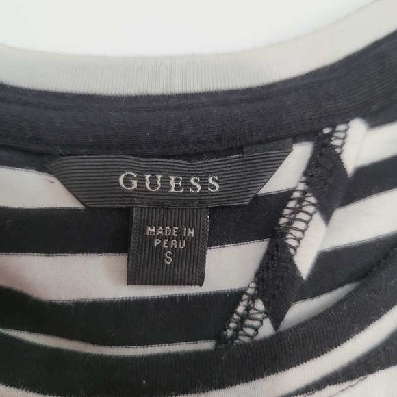 Guess Jeans Top Black White  Striped Open Back TShirt Short Sleeve Size S Vintag - Picture 3 of 9